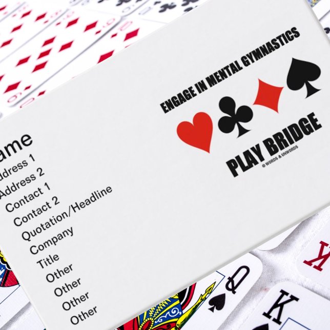 Engage In Mental Gymnastics Play Bridge Card Suits (Introduce yourself with these customizable business cards for any bridge player or teacher!)