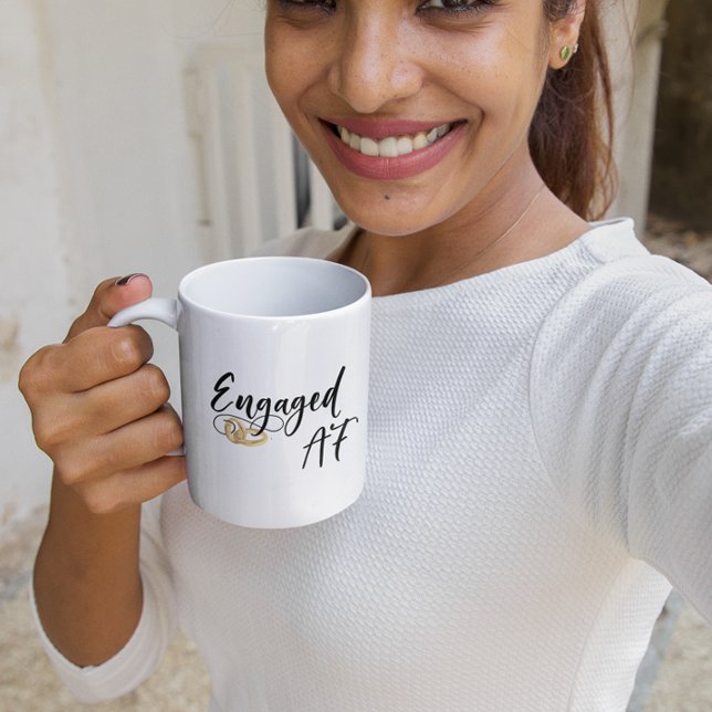 Engaged AF funny Wedding gold Rings Handwritten Coffee Mug (Creator Uploaded)