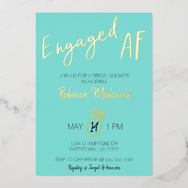 Engaged AF Gold Metallic & Blue Bridal Shower (Front)