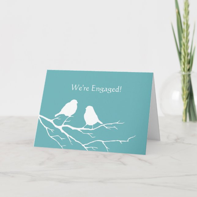 Engaged Announcement Cute Sparrow Bird  Blue (Front)