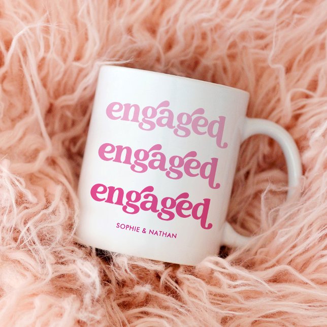 Engaged | Boho Pink Gradient Text Coffee Mug (Show the world you're engaged with this trendy mug, with pink gradient boho text)