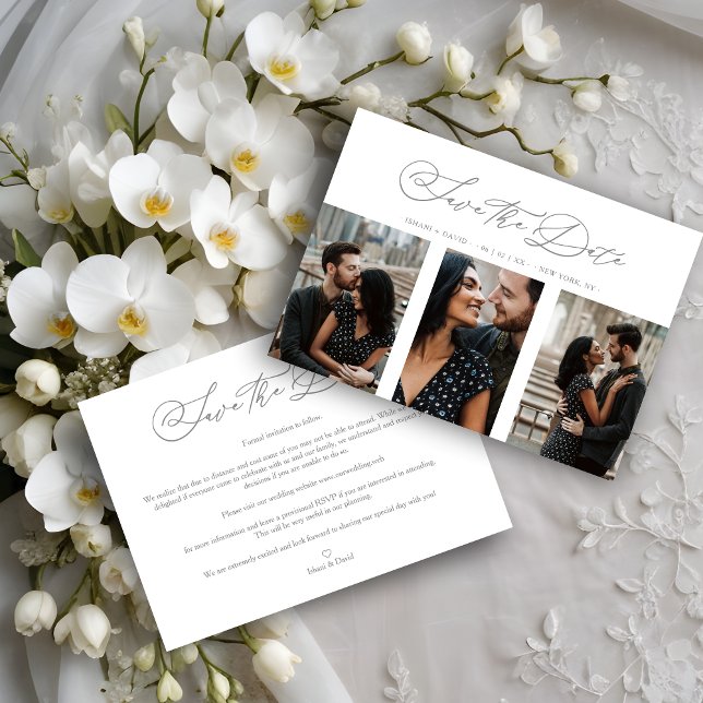 Engaged Chic Romantic Wedding 3 Photos Collage Save The Date (Engaged Chic Romantic Wedding 3 Photos Collage Save the Date with Envelope. )
