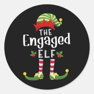 Engaged Christmas Elf Matching Pajama X-mas Party Classic Round Sticker