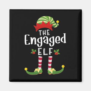 Engaged Christmas Elf Matching Pajama X-mas Party Magnet