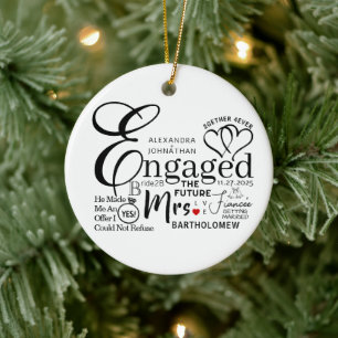 Engaged Collage Wedding Announcement Ceramic Tree Decoration