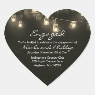 Engaged Couple Mason Jar Lights Customisable Heart Sticker