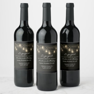 Engaged Couple Mason Jar Lights Keepsake Wine Labe Wine Label