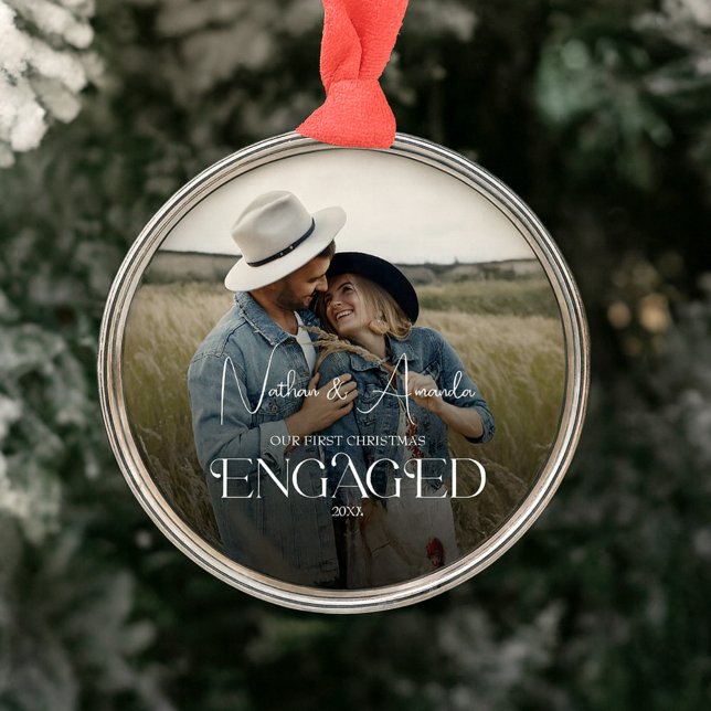 Engaged Couple Modern Photo Metal Tree Decoration (Creator Uploaded)