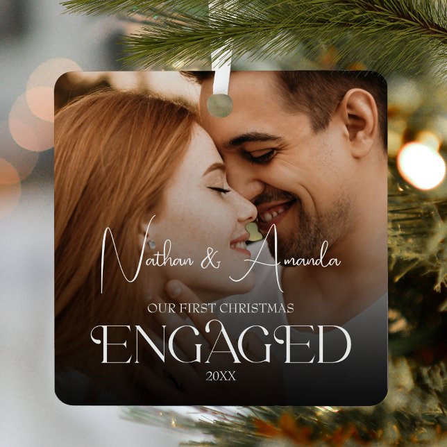Engaged Couple Modern Photo Metal Tree Decoration (Creator Uploaded)