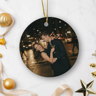 Engaged Couple Photo Christmas Engagement Keepsake Ceramic Tree Decoration