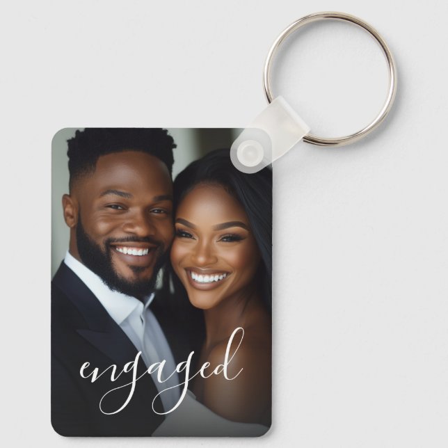 Engaged Couple Photo Key Ring (Back)