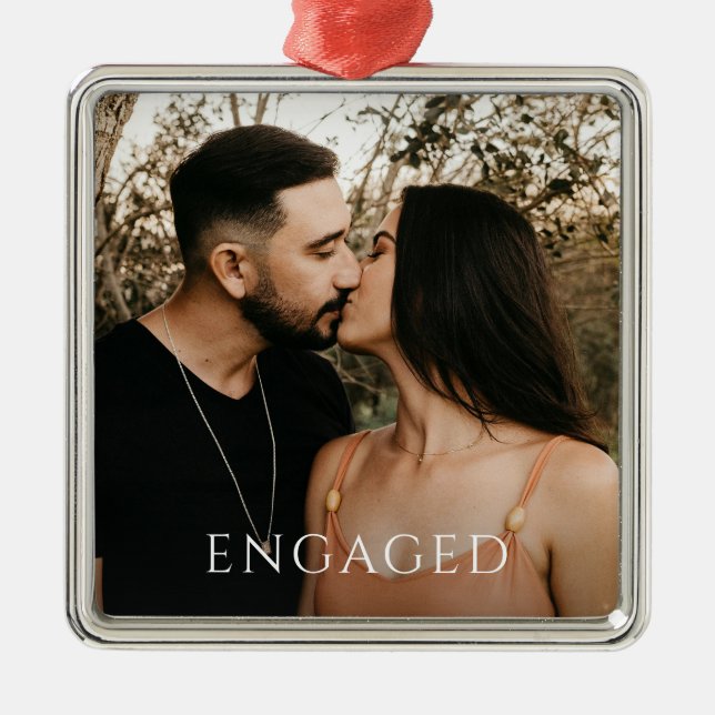 Engaged Couple Photo Metal Tree Decoration (Front)