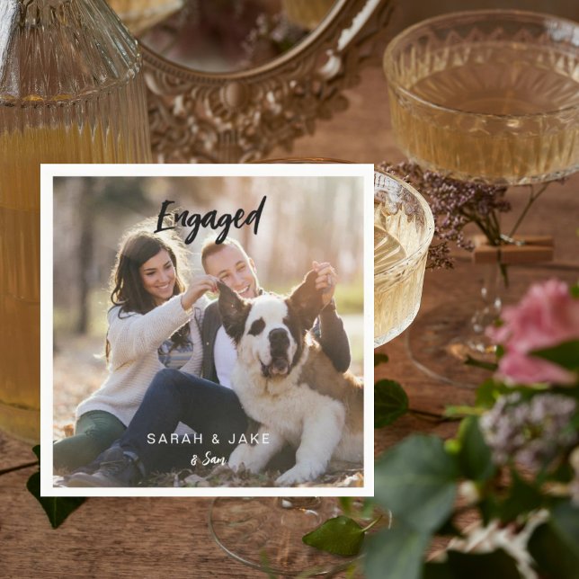 Engaged Couple Photo With Pet Fun Cocktail  Napkin (Creator Uploaded)