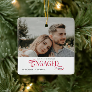 Engaged Couples  Photo Stylish First Christmas Ceramic Ornament