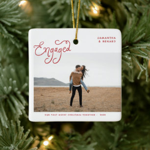 Engaged Couples Photo Whimsical Ceramic Ornament