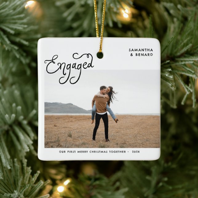  Engaged Couples Photo Whimsical  Ceramic Ornament (Tree)