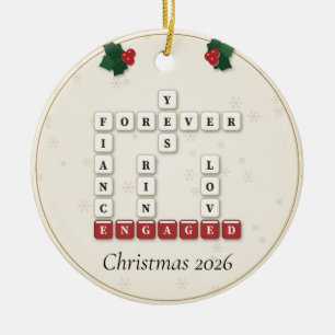 Engaged Crossword Letter Tiles Holly Year Ceramic Tree Decoration