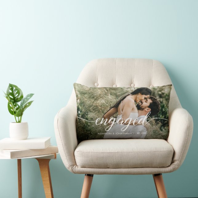 Engaged Custom Photo Names date  Lumbar Cushion (Chair)