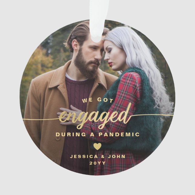 Engaged During A Pandemic 2 Photo Acrylic Ornament (Front)