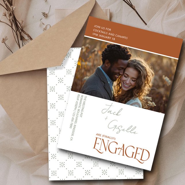 Engaged Elegant Tricolor Engagement Photo Party Invitation (Engagement Photo Invitation from the Engagement Party Invitations collection by Darling & May)
