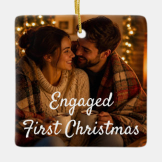 Engaged First Christmas Couple Photo Crimson Ceramic Ornament