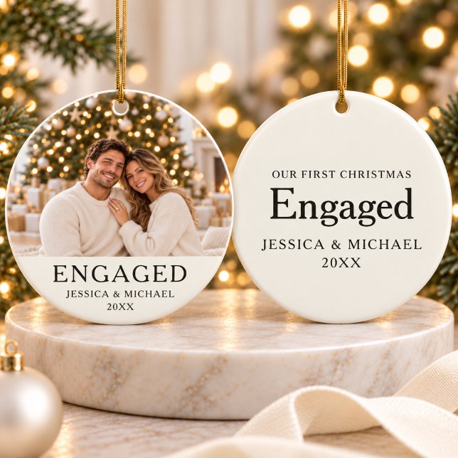 Engaged First Christmas Photo Ceramic Tree Decoration (Creator Uploaded)
