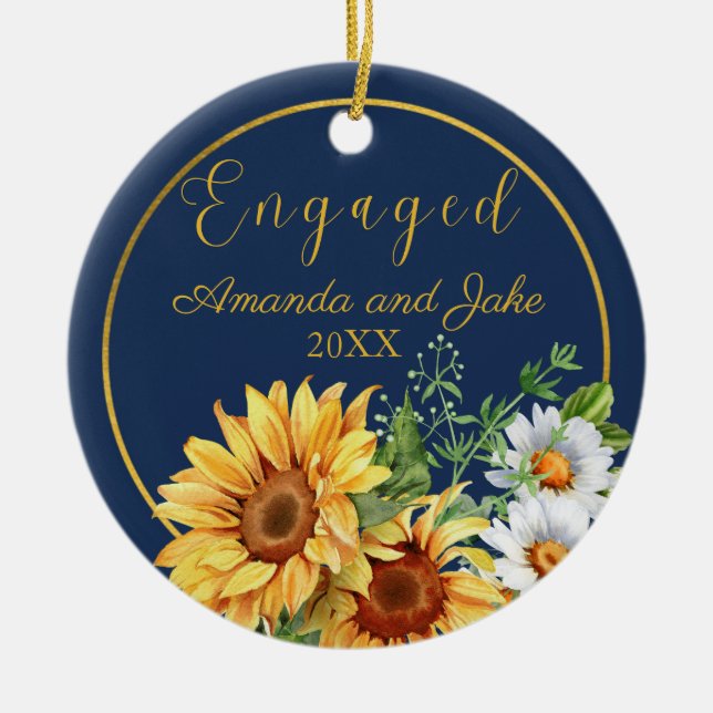 Engaged Floral Rustic Sunflowers Ceramic Tree Decoration (Front)