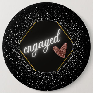 Engaged Glam Black and Silver  6 Cm Round Badge