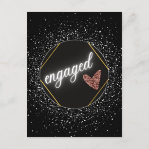 Engaged Glam Black and Silver Postcard
