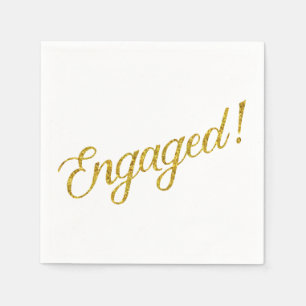 Engaged Gold Faux Glitter Metallic Sequins Quote Napkin