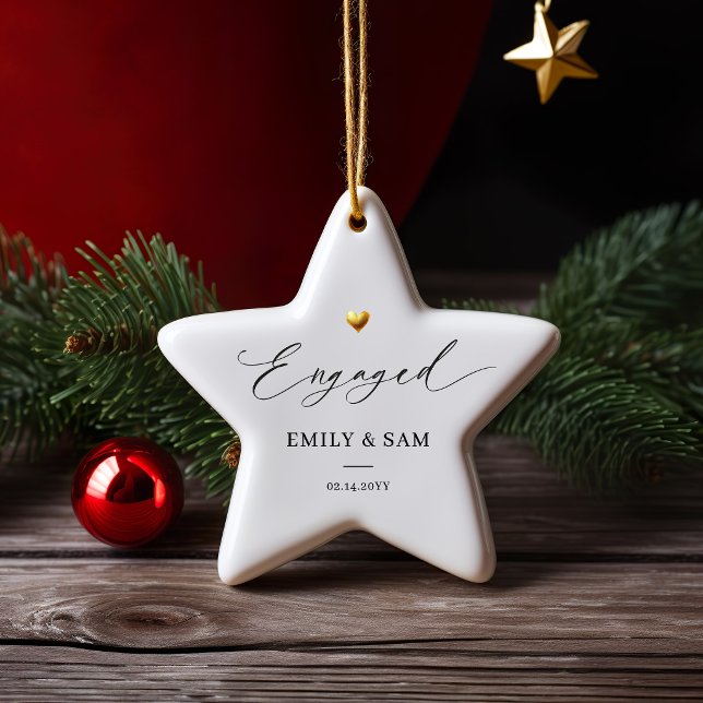 Engaged Gold Heart Personalised Ceramic Ornament (Creator Uploaded)