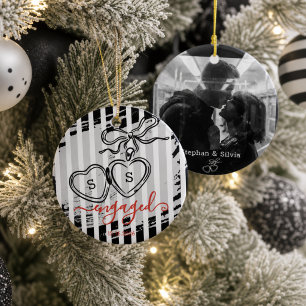 Engaged Heart Locket Custom Photo Ceramic Tree Decoration