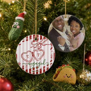 Engaged Heart Locket Custom Photo Ceramic Tree Decoration