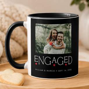 Engaged Heart Typography Black Photo Mug