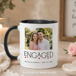 Engaged Heart Typography White Photo Mug