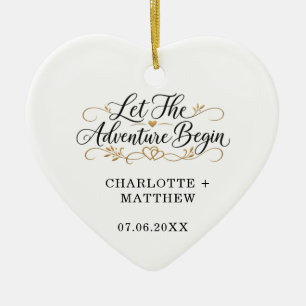 Engaged Married Let the Adventure Begin Heart Ceramic Tree Decoration