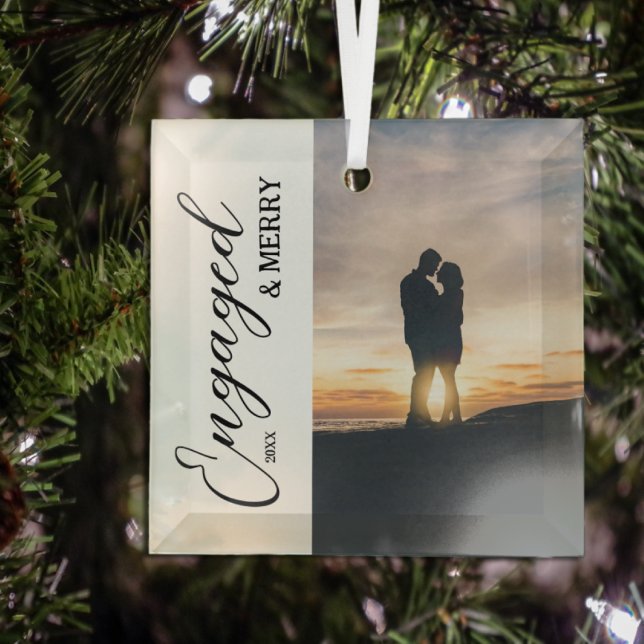 Engaged & Merry Couple Photo Glass Tree Decoration (Creator Uploaded)