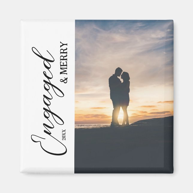 Engaged & Merry Couple Photo Magnet (Front)