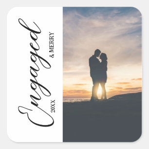 Engaged & Merry Couple Photo Square Sticker