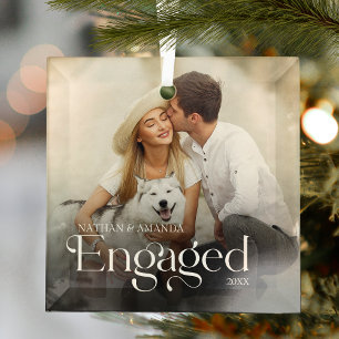 Engaged Minimal & Modern Couple Photo Glass Tree Decoration