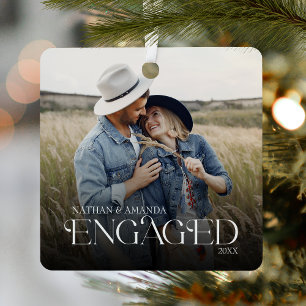 Engaged Minimal & Modern Couple Photo Metal Tree Decoration