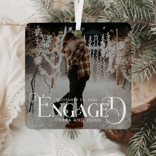 Engaged Minimalist Fun Typography Photo Metal Tree Decoration