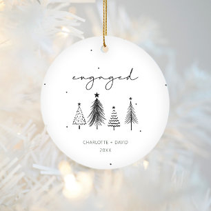 Engaged Minimalist Personalized Christmas Ceramic Tree Decoration