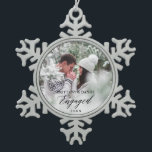 Engaged Modern Calligraphy Couple Photo Snowflake Pewter Christmas Ornament<br><div class="desc">Modern Elegant Calligraphy Engaged Couple Photo Snowflake Ornament</div>
