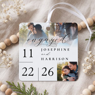 Engaged Modern Script Engagement Photo Keepsake Metal Tree Decoration