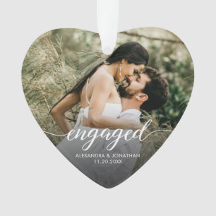 Engaged Modern script Personalized photo keepsake Ornament