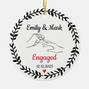 Engaged Ornament, Custom Names & Date Ceramic Tree Decoration