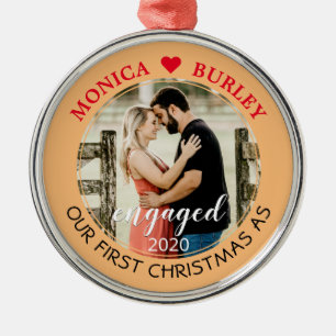 Engaged Our First Christmas As Add Name Photo Date Metal Tree Decoration
