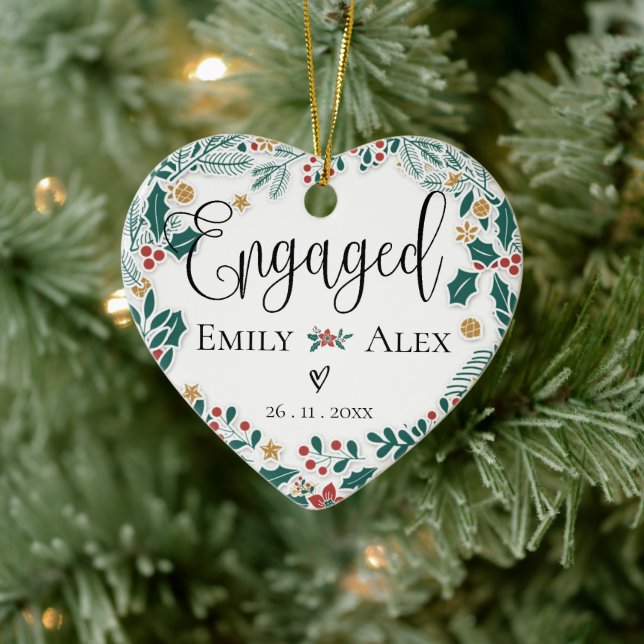 Engaged Our First Christmas Red Berries Christmas  Ceramic Tree Decoration (Tree)