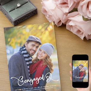 Engaged Photo and Heart Script Engagement Announcement